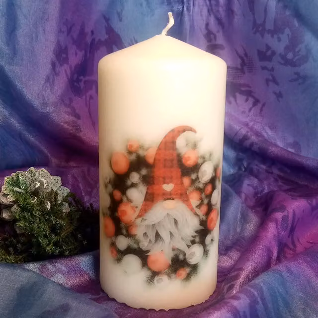 Viki Christmas Pillar Candle Gnomes in White