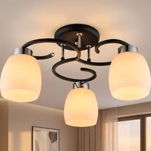 Netlighting Pessoa Iv Semi Flush Ceiling Lamp with Black Glass Shades and Chrome Metal Details, 3x E27 – 2