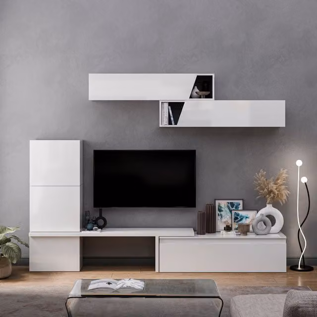 Arad Minimalist High Gloss White Wall Mounted Entertainment Center
