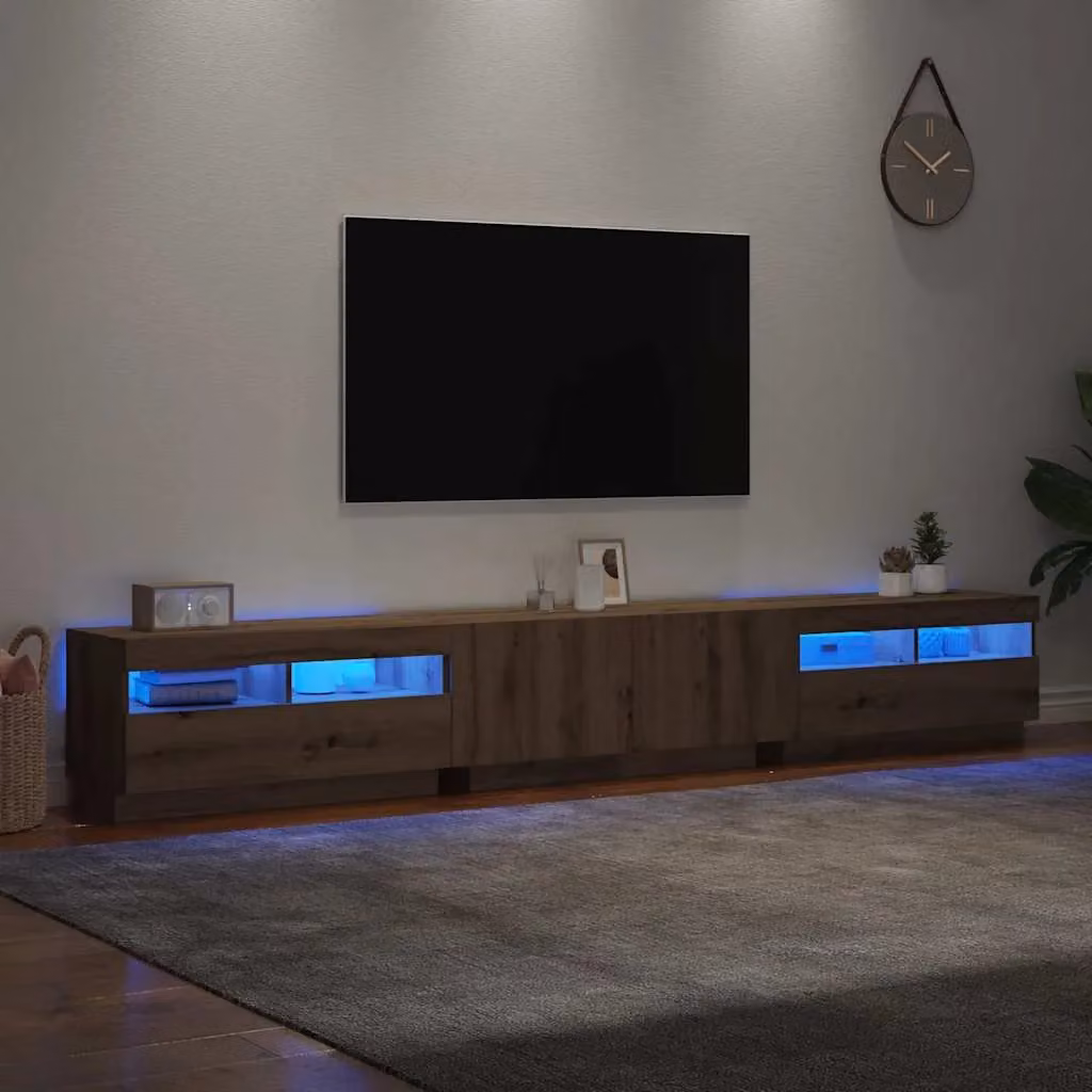 Berkfield Home Artisan Oak TV Cabinet with LED Lights in Brown, W/D/H: 260 x 35 x 40 cm – 4