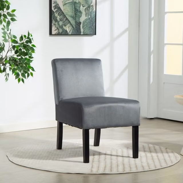 Artemis Home Valina Armless Accent Chair in Grey Velvet Fabric