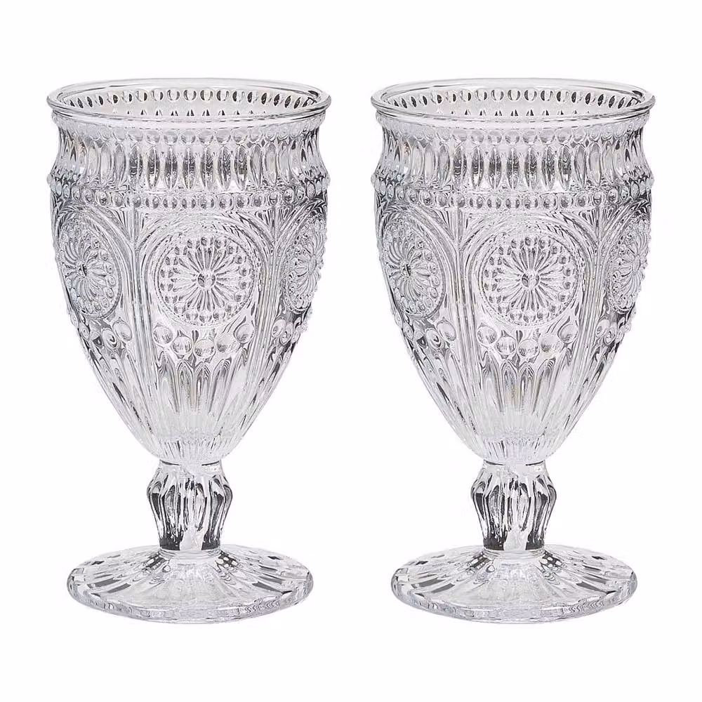 Dibor Set of 2 Luxury Embossed Geometric Wine Goblets, 350ml, Clear – 2