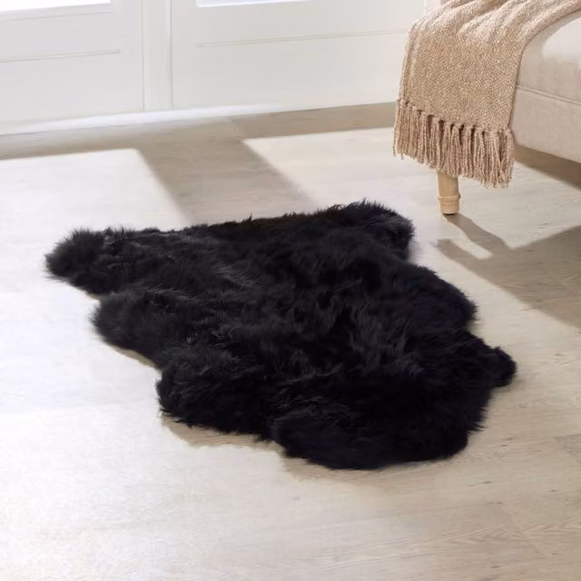 Native Natural Black Organic Sheepskin Rug, W/D: 60 x 120 cm