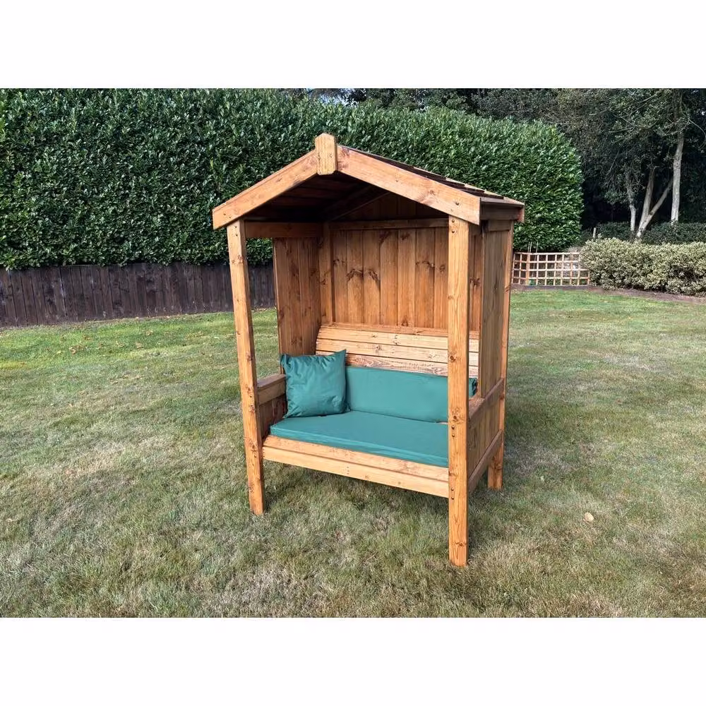 Charles Taylor Imperial Two Seater Garden Arbour in Light Brown with Green Cushions, W/D/H: 183 x 129 x 80 cm – 2