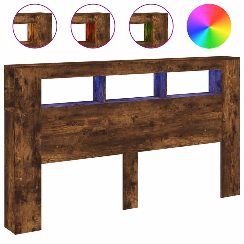 Berkfield Home LED Headboard in Smoked Oak Brown, W: 180 cm, D: 18.5 cm, H: 103.5 cm – 3