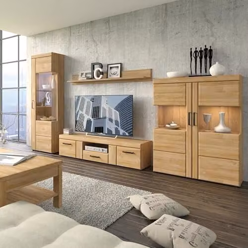 Furniture To Go Cortina Modern Oak Wide TV Cabinet in Brown, W/D/H: 156.78 x 33.7 x 40.9 cm
