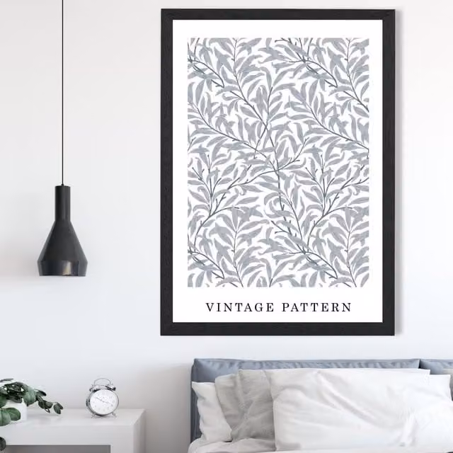 ARTZE Vintage William Morris Grey Willow Floral Art Print with Black Frame, A4 Size – 1