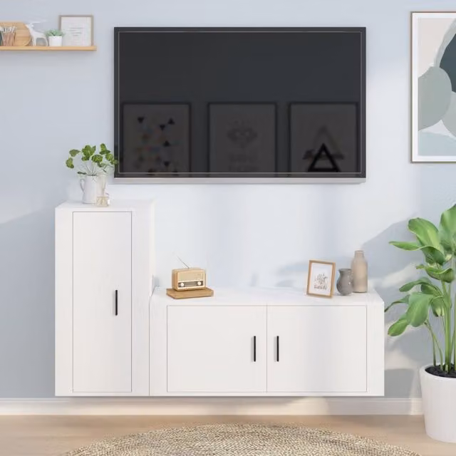 Berkfield Home 2 Piece White Engineered Wood TV Cabinet Set with Media Compartments
