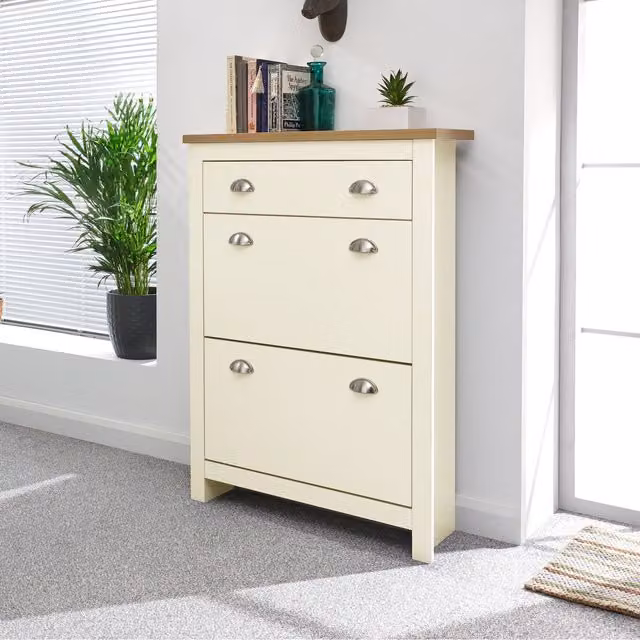 GFW Lancaster 2 Door 1 Drawer Shoe Cabinet in Beige – 1