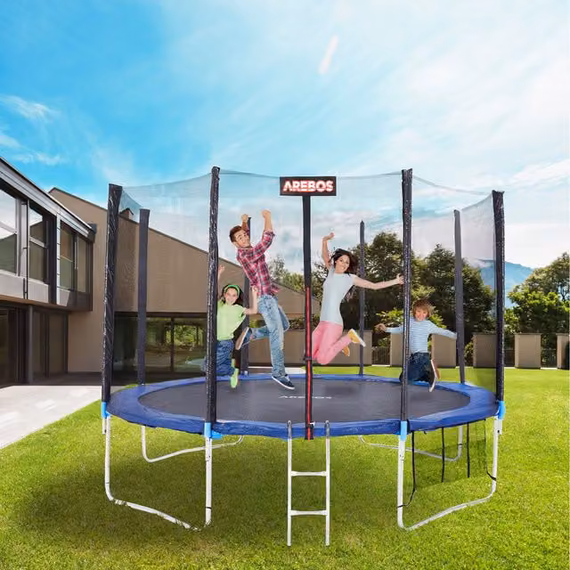 AREBOS Blue Trampoline Edge Cover and Net with PVC Material