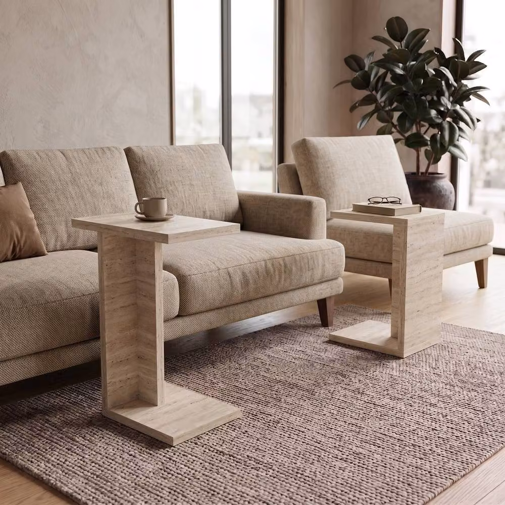 Decortie Nero Set of 2 C Shaped Sofa Side Tables in Stone – 3