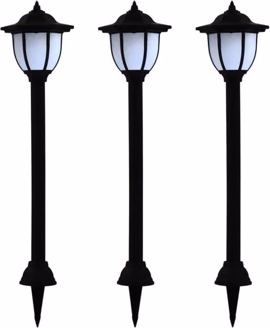 Berkfield Home Set of 3 Black LED Solar Outdoor Garden Lanterns with Dusk Sensor and Ground Spikes