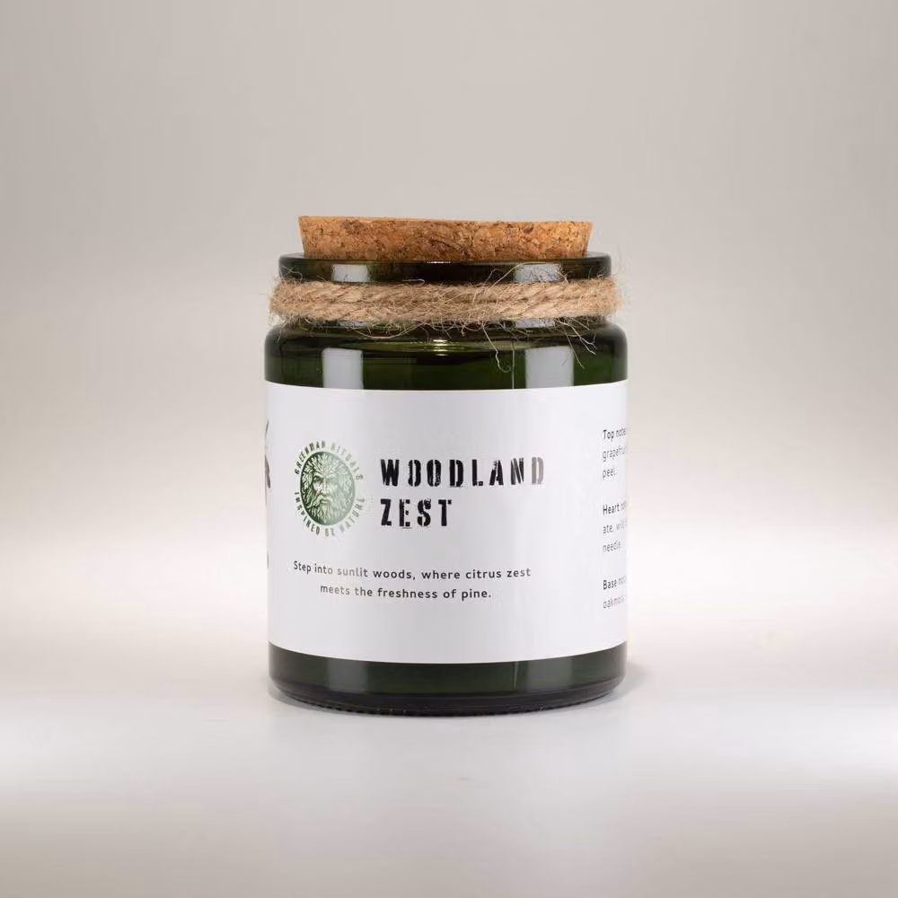 Serenityy Greenman Woodwick Soy Candle in Woodland Zest, Green, 50 g – 2