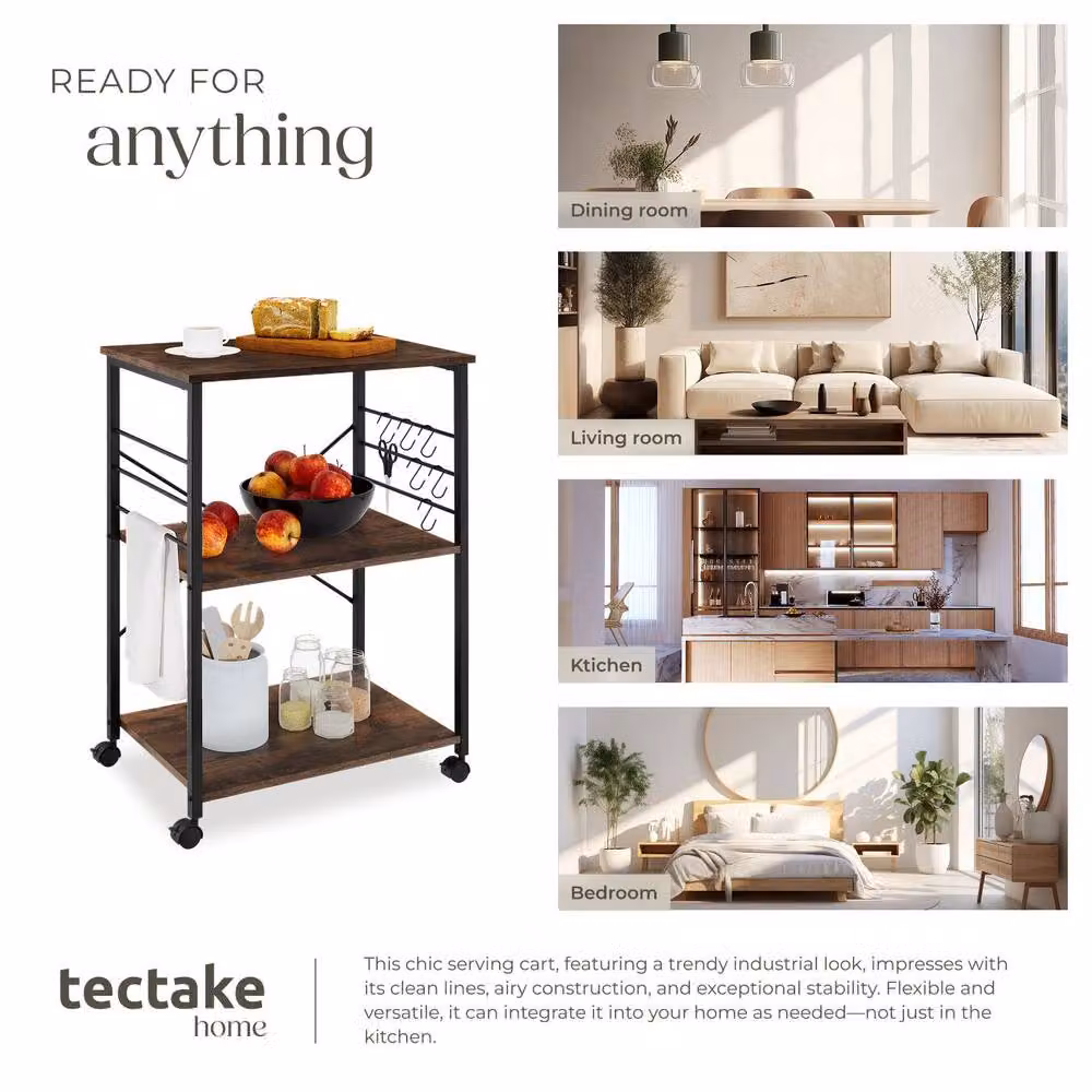 tectake Rugby Modern Drinks Trolley in Brown with Glass Shelving – 6