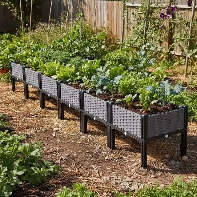 NESTLUNE Grey Plastic Raised Garden Bed Planter, W: 240 cm, D: 40 cm, H: 36 cm