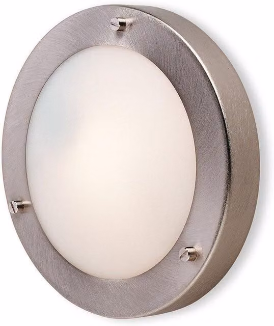 Netlighting Rondo 1 Light Wall and Ceiling Flush Light in Grey Brushed Steel with Opal Glass, IP54, G9