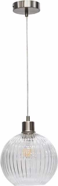 First Choice Lighting Betchley Transparent Ribbed Glass Sphere Pendant with Silver Metal Fitting – 1