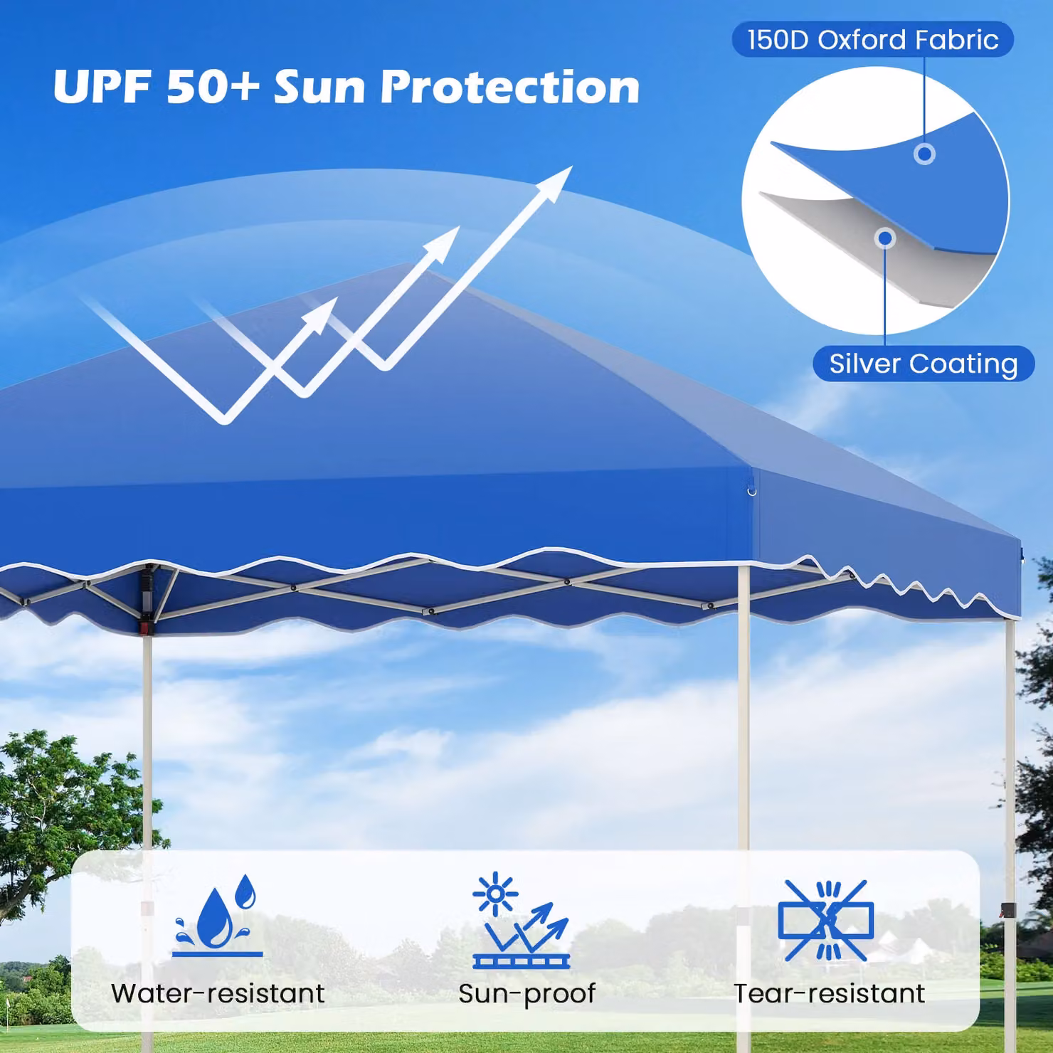 Costway Blue Pop Up Canopy Tent Portable Foldable Patio Shelter W: 300 cm, D: 300 cm, H: 266 cm – 5