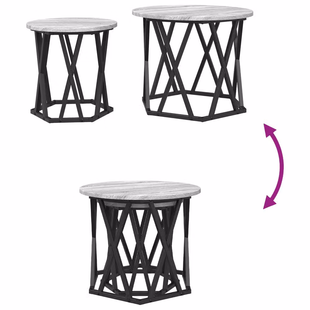 Berkfield Home Set of 2 Round Nesting Side Tables in Grey and Black with X-Frame Design – 5