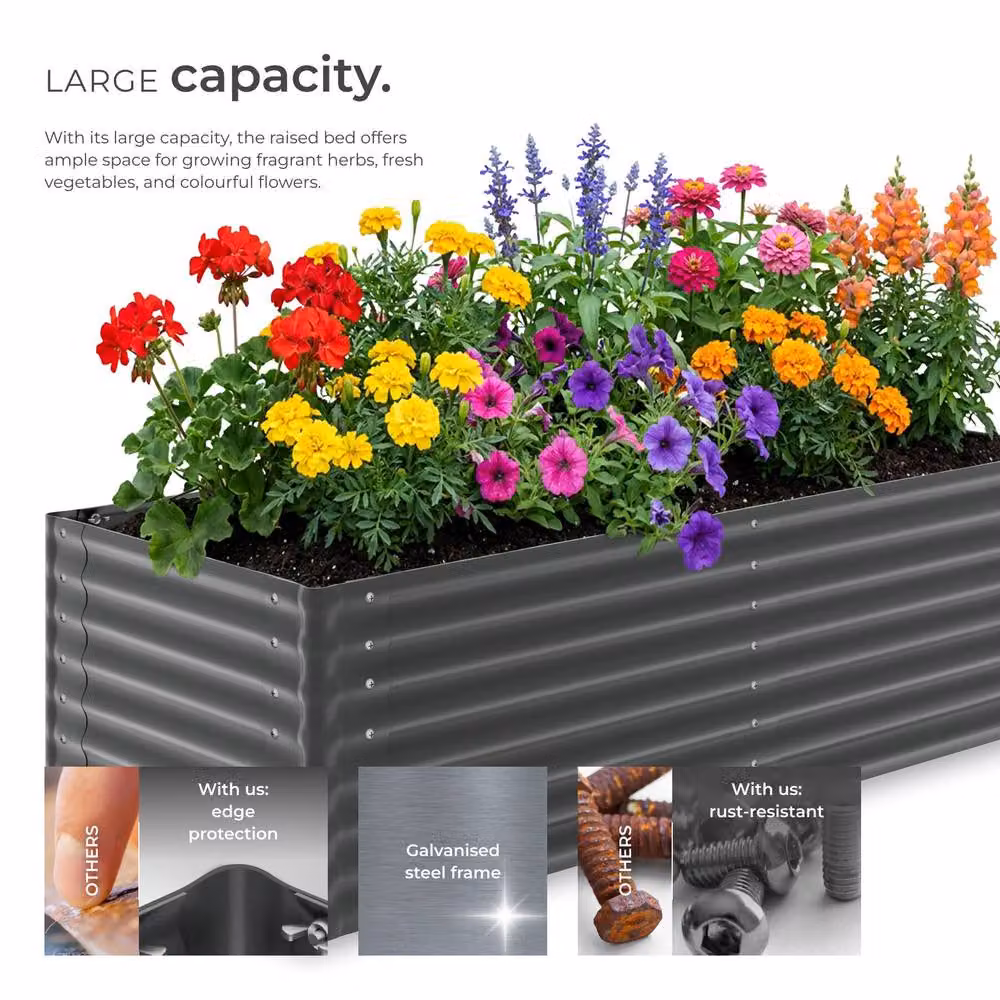 tectake Blomma Galvanised Steel Raised Garden Bed in Dark Grey, W: 200 cm, D: 80 cm, H: 62 cm – 3