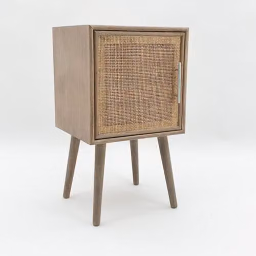 Minster Brown Wood and Rattan Bedside Table W/D/H: 40 x 40 x 70 cm