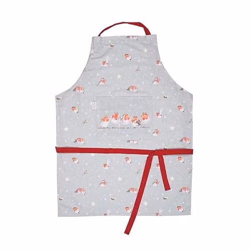 Wrendale Designs Illustrated Animal Cotton Kitchen Apron for Adults in White, Grey and Multicolour