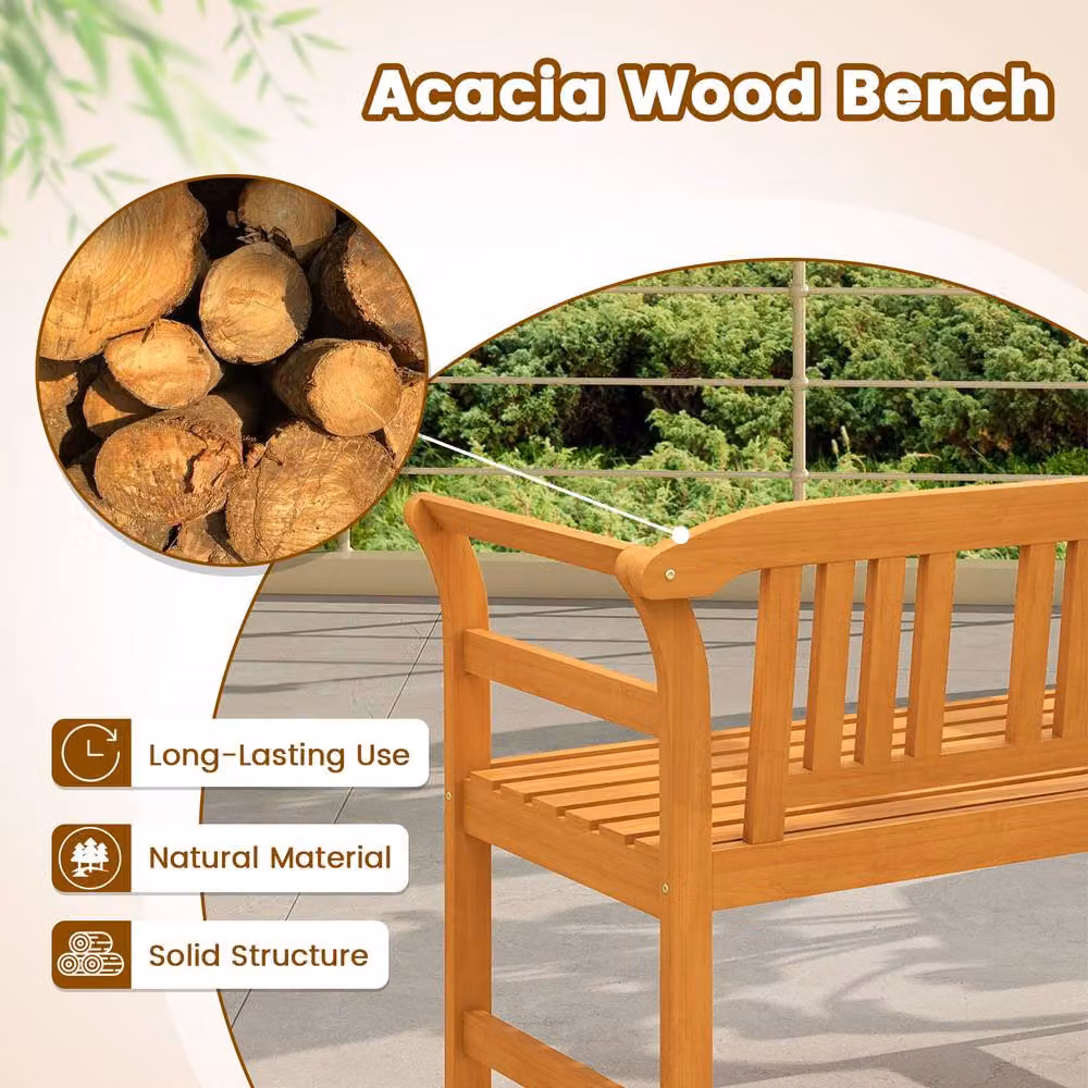 Costway Acacia Wood 2-Person Outdoor Patio Loveseat with Backrest and Armrests in Natural Brown – 4
