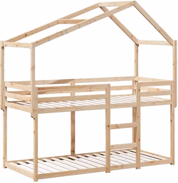 Berkfield Home Beautiful Bunk Bed in Natural Solid Pine Wood, W/D/H: 80 x 200 cm