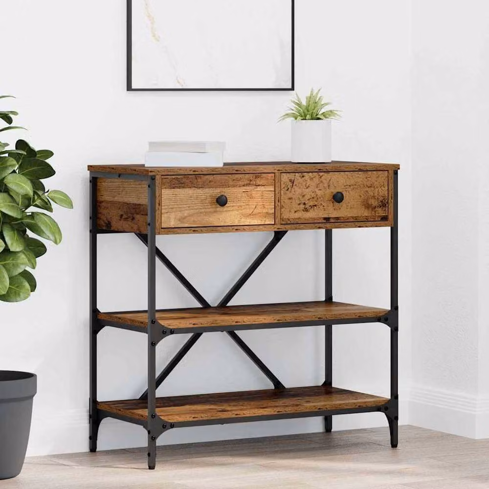 Berkfield Home Elegant Console Table in Brown Old Wood, W/D/H: 75 x 34.5 x 75 cm – 2