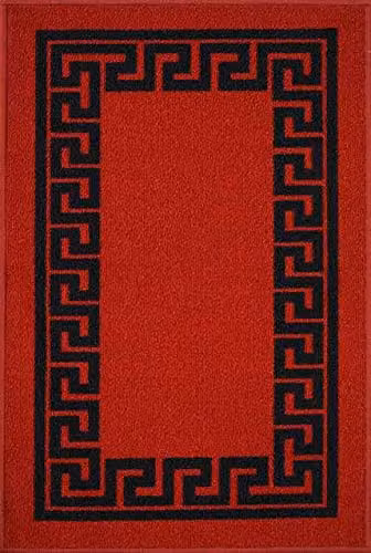 Serdim Rugs Washable Graphic Rectangular Door Mat, Red and Black, W: 40 cm, D: 60 cm, H: 1 cm – 3