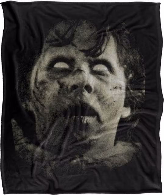 Warner Bros. The Exorcist Regan Large Face Super Soft Fluffy Throw Blanket, Extra Large, Black and Multicolour
