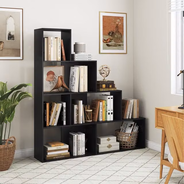 COSTWAY 4-Tier Geometric Cube Bookshelf in Black