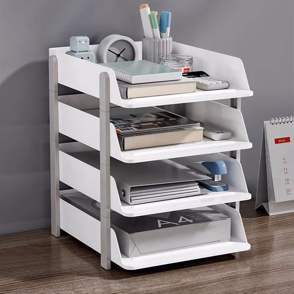 FORGEVIO 4 Tier Plastic Stacking Letter Tray in White, W: 50 cm – 2