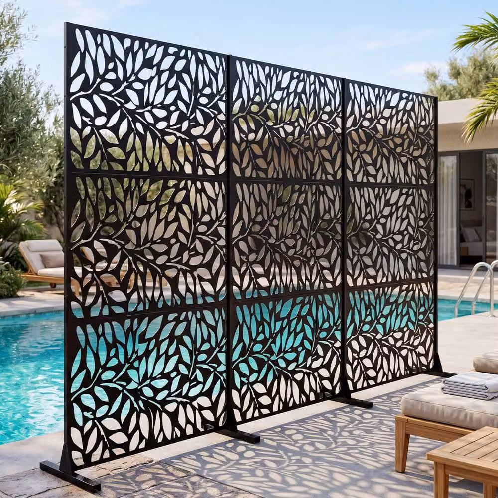 Costway Metal Outdoor Privacy Screen and Decorative Room Divider in Black, Height: 183 cm – 6