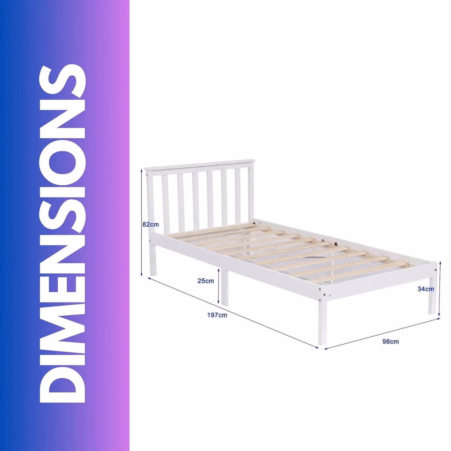 FURNOS Single 3ft Pine Bed Frame in White, 90 x 190 cm – 2