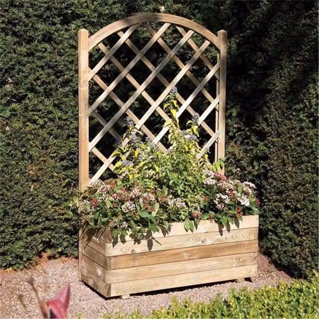 Cheshire Deluxe Rectangular Wood Planter with Trellis in Light Oak Brown – 1
