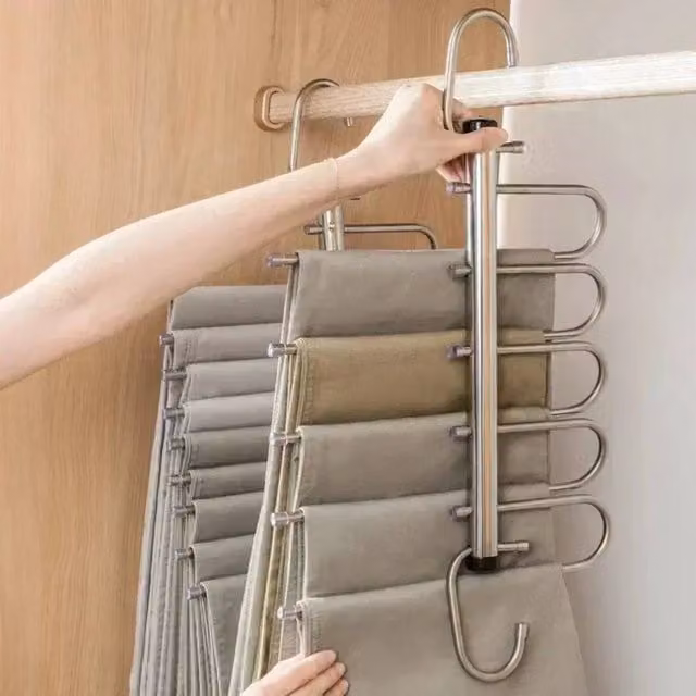 NESTLUNE White and Silver Stainless Steel Foldable Pant Hanger Rack, W/D/H: 100 x 100 x 100 cm