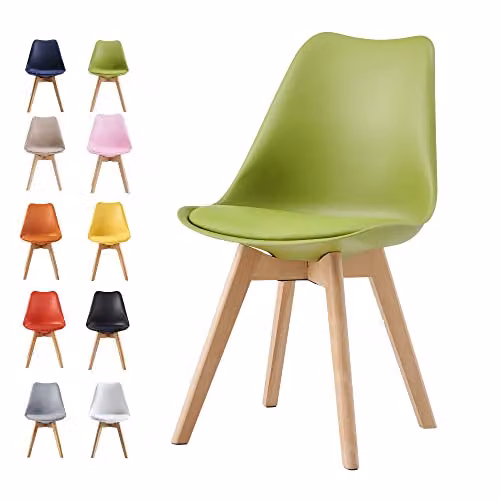 MCC Direct Eva Retro Dining Chair with Wooden Legs and Padded Synthetic Leather Cushion in Green and White