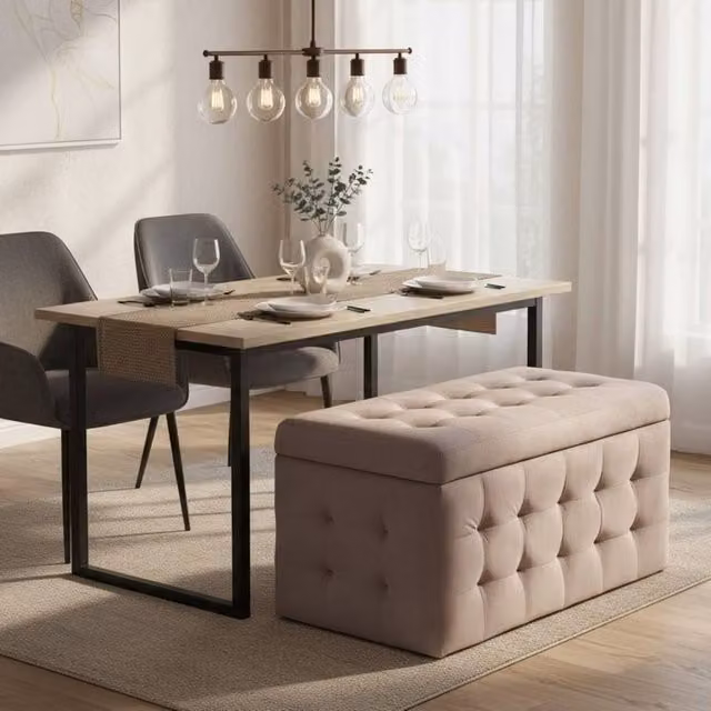 Wyld and Coco Pink Velvet Tufted Storage Ottoman Bench with Hinged Lid – 1