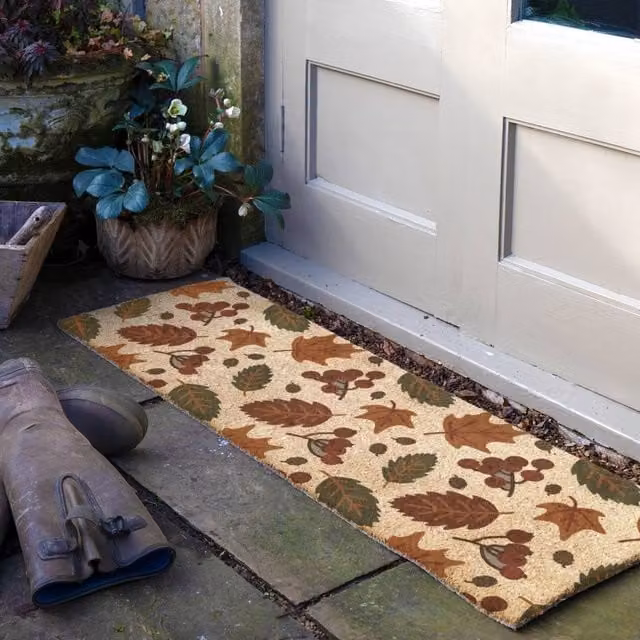 Artsy Mats Autumn Leaves Coir Doormat in Brown, W/D: 120 x 40 cm