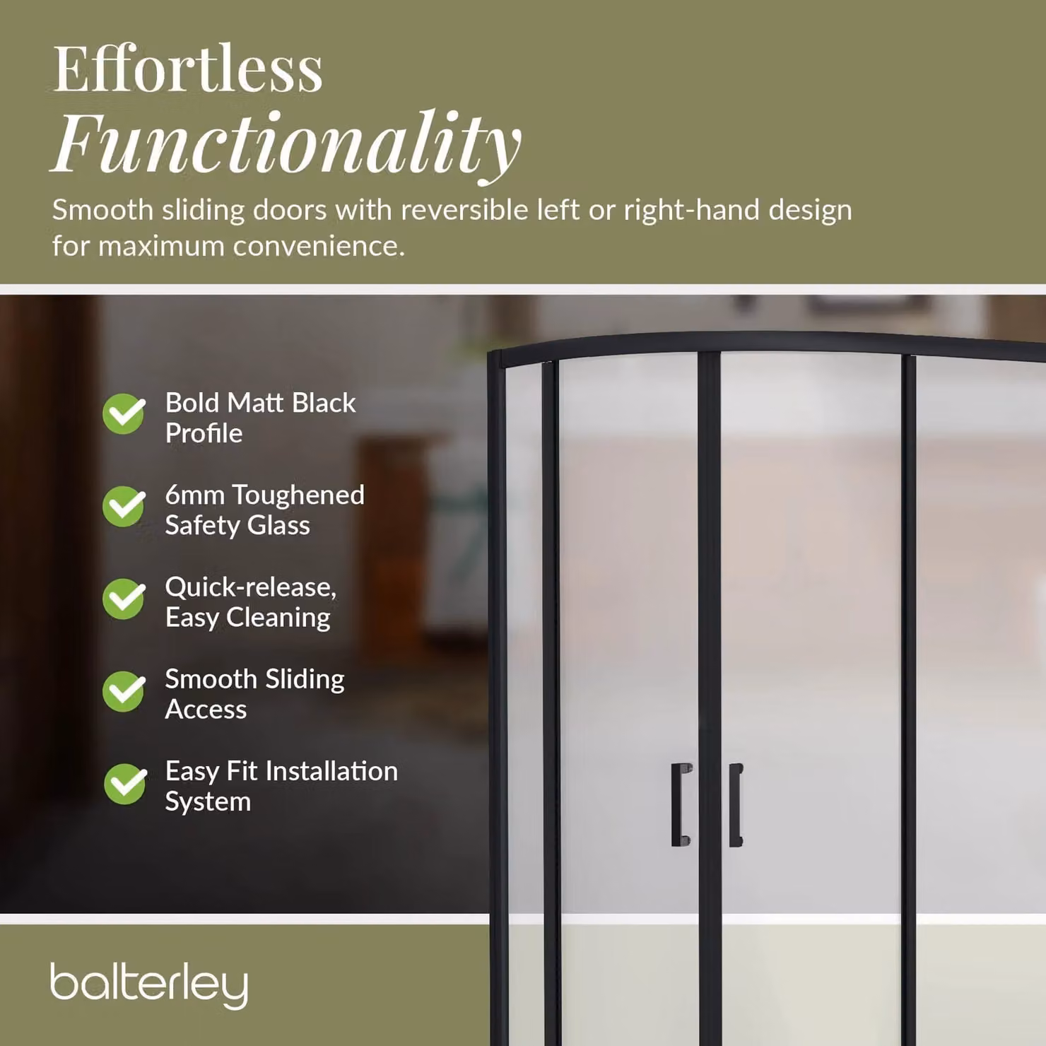 Balterley 6mm Glass Offset Quadrant Corner Shower Enclosure, Black, W/D/H: 120 x 90 x 190 cm – 4
