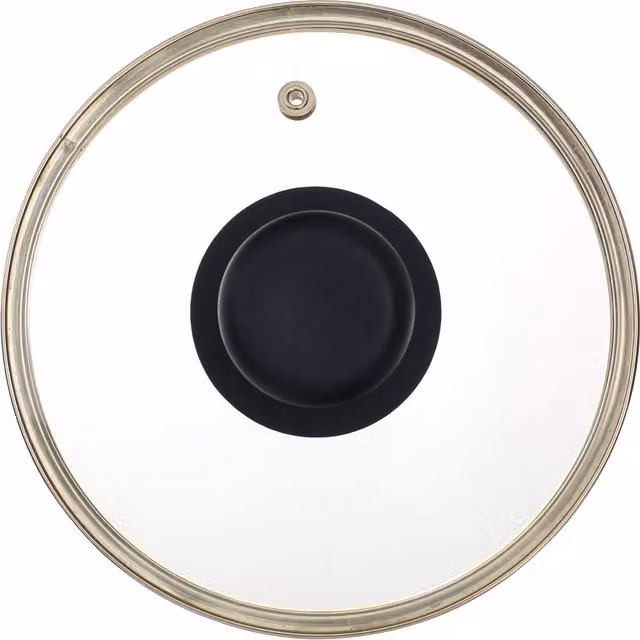 Orsina Gold 16cm Tempered Glass Saucepan Lid with Steam Vent in Clear and Gold