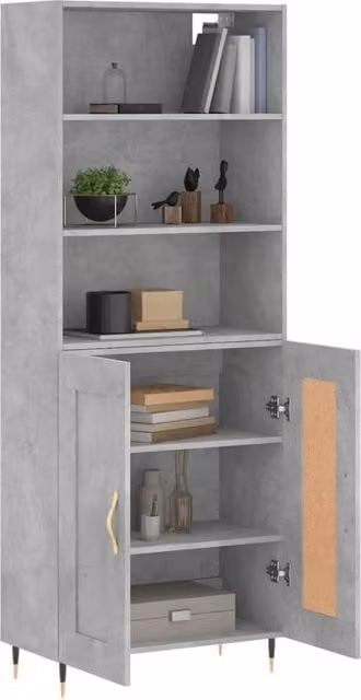 Berkfield Home Modern Highboard in Concrete Grey with Hinged Doors and Internal Shelves, W/D/H: 69.5 x 34 x 180 cm