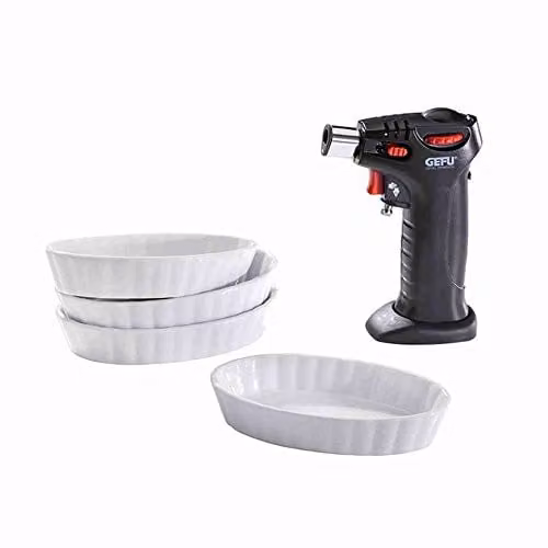 Gefu Carmello Crème Brûlée Set with Adjustable Flame and Multicolour Porcelain Ramekins – 1