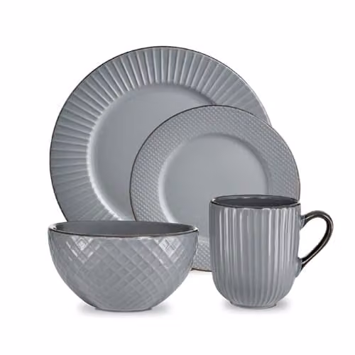 Tower Empire 16 Piece Geometric Stoneware Dinnerware Set in Grey and Bronze – 1