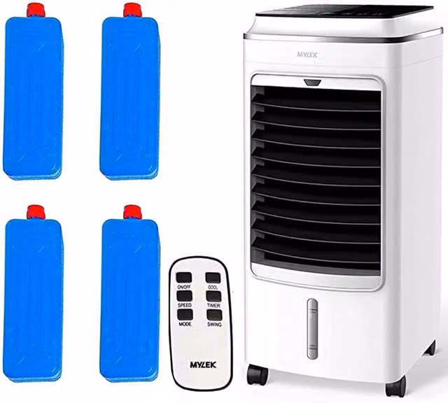 Mylek Air Cooler Fan with Remote Control and Ice Packs, White