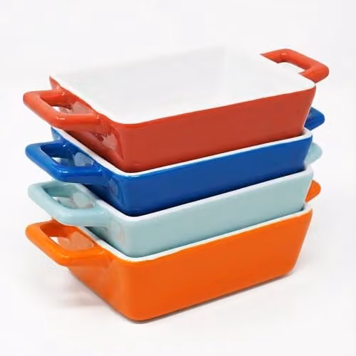 Joeji's Kitchen Set of 4 Mini Rectangular Ceramic Ramekin Baking Dishes in Multicolour – 1