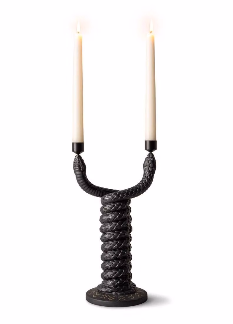 Lladró Snakes Porcelain Taper Candleholder in Black