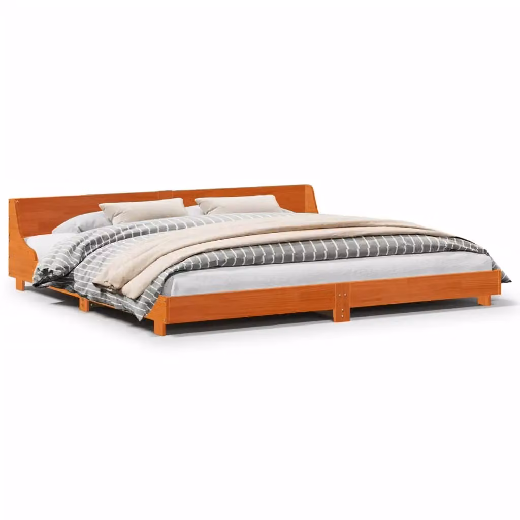 Berkfield Home Rustic Solid Wood Pine Bed Frame in Wax Brown, W/D: 200 x 200 cm – 2
