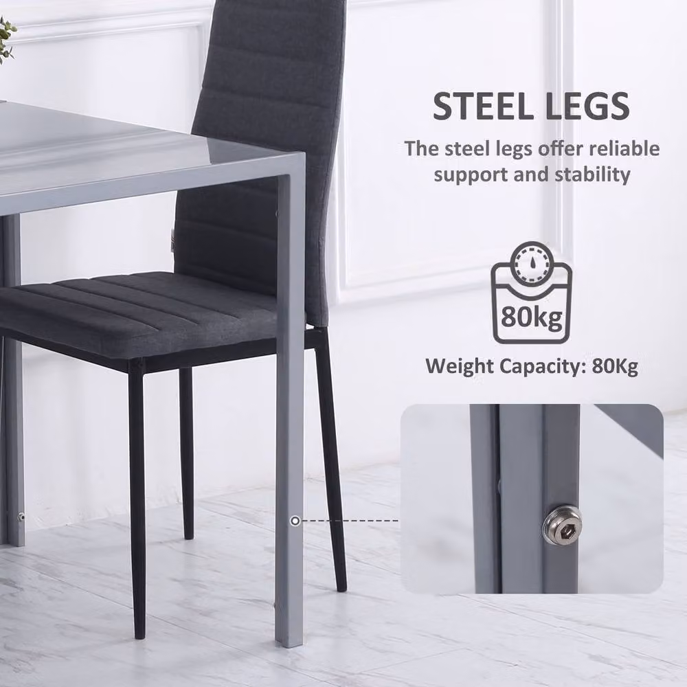 STILVORA Modern Square Glass Dining Table with Grey Steel Frame, W/D/H: 75 x 75 x 75 cm – 3